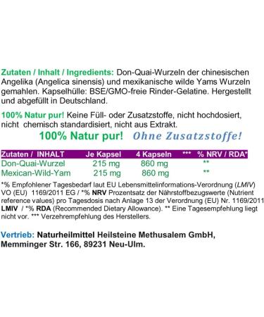 Dong Quai & Wild Yams Capsules - 180 Pure Powder Capsules Natural Female Ginseng No Additives or Fillers | International Shipping - Buy Online on GoSupps.com