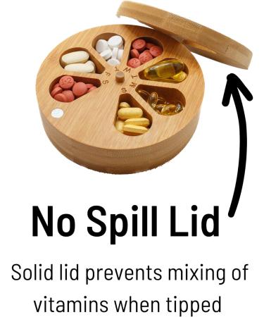 Wooden Pill Organizer - Daily & Weekly Medicine Holder for Travel | Vitamin Case with Solid Wood Lid | Improved Design for Easy Use - Buy Online on GoSupps.com