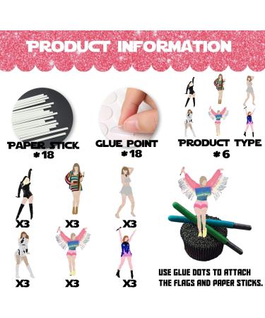 18pcs Glitter Guitar Girls Dessert Cupcake Topper Cheer to Worldwide Popular Female Singer Concert Theme Decor Pick for Fan Men Women Happy Birthday Folklore Music Party Decorations Supplies - Buy Online on GoSupps.com