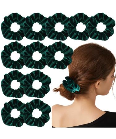 WHAVEL Dark Green Velvet Hair Scrunchies for Women Girls, 12 Pack Hair Scrunchies Velvet Elastics Scrunchy Bobbles Soft Hair Bands Hair Ties,12 Pieces (Dark Green)