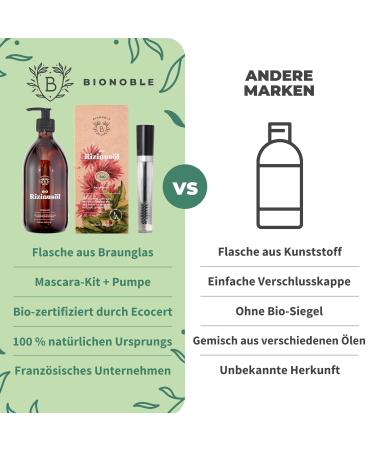 Buy Bionoble Organic Castor Oil 500ml - 100% Pure Cold-Pressed for Hair Eyelashes Beard & Nails - Vegan & Cruelty-Free with Glass Bottle & Pump - Perfect Mascara Kit - Buy Online on GoSupps.com
