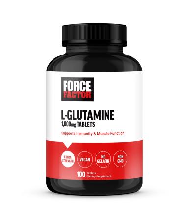 FORCE FACTOR L-Glutamine 1000mg Tablets Glutamine for Muscle Recovery Healthy Muscle Function and Immunity Vegan Non-GMO 100 Tablets