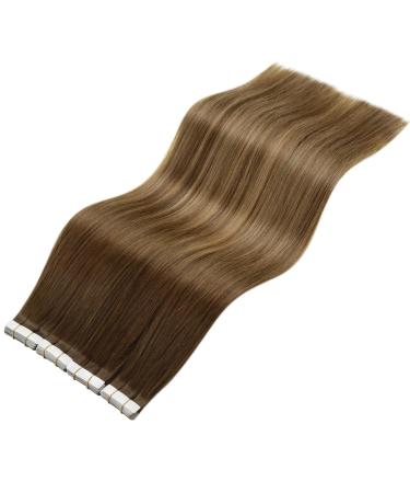 LAAVOO Real Hair Tape Extensions - Brown Balayage 40cm Skin Weft | 20PCs Ombre Tape Extensions #6/8/14 - Buy Online on GoSupps.com