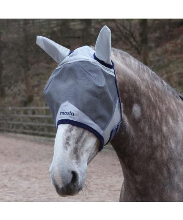 Masta Equine Fly Mask - Enhanced Coverage with Eye Clearance Robust Mesh Midge-Proof Ears UV Shield Adjustable Fit & Soft Fleece Trim for Horse Comfort 70% UV Blocking SMPONY Grey Cob Grey