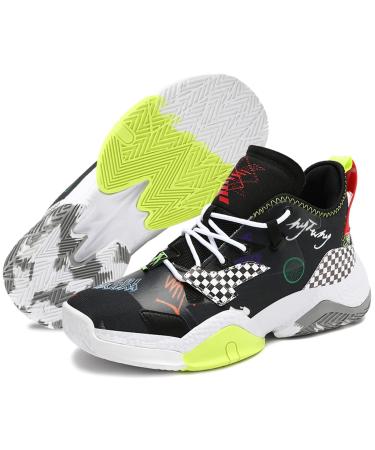 ASHION Basketball Shoes Boys Sneakers Children Sneaker High Top Outdoor Sports Shoes Anti Skid Breathable 39 EU B Black