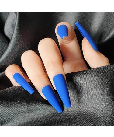 Sethexy Matt Ballerina False Nails - Long Coffin Acrylic Press On Art Nail Tips (24pcs Dark Blue) for Women & Girls | International Shipping - Buy Online on GoSupps.com