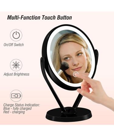 Aesfee Double-Sided LED Makeup Mirror | 1x/7x Magnification | USB Rechargeable | Touch Sensor Control | 3 Light Settings | Illuminated Countertop Mirror - Black - Buy Online on GoSupps.com