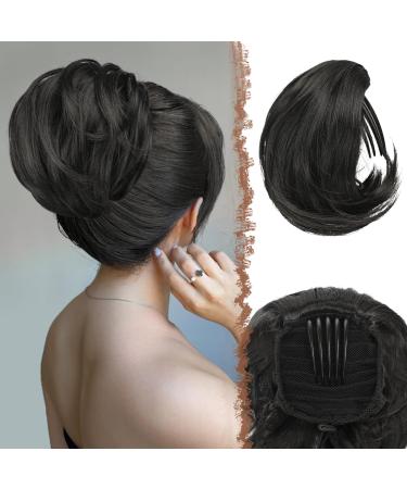 Feshfen hair part dutt with COMB short hair part horse tail haardutt chignon synthetic hair parts artificial hair dutt extensions with comb cord strain for women black