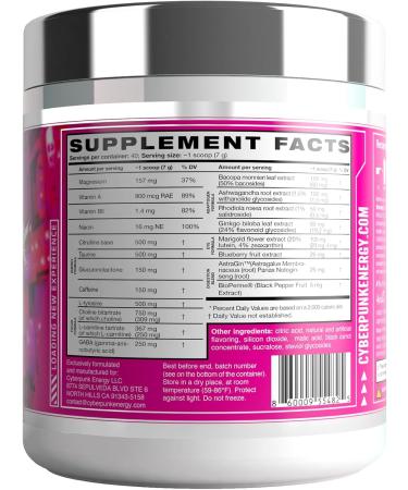 CYBERPUNK Gaming Powder Supplement | Energy & Focus Nootropic Drink | Adaptogen Formula with Vitamins & Minerals | Natural Watermelon Flavor - 40 Servings - Buy Online on GoSupps.com