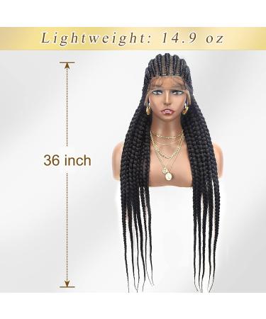 Alebery 36 Full Lace Jumbo Box Braids Wig for Black Women - Lightweight Synthetic Lace Frontal Cornrow Twisted Wig in Black - Buy Online on GoSupps.com