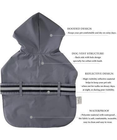 Waterproof Dog Coat - Soft Lining Rain Jacket for Small Medium & Large Dogs | Sizes 11 to 71cm - Grey - Buy Online on GoSupps.com
