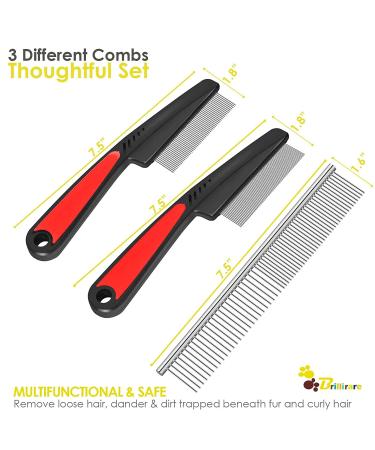 BRILLIRARE Dog Comb Kit - Stainless Steel Flea Lice Grooming Combs - Professional Pet Tear Stain Remover & Dematting Tool - Small, Medium & Large Pets - 3 Pack - Buy Online on GoSupps.com