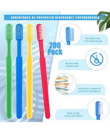 200 Pack Individually Wrapped Disposable Soft Bristle Toothbrushes - Ideal for Travel, Hotel, Camping - No Water Needed - 4 Colors - Buy Online on GoSupps.com