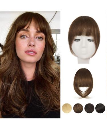 Clip in Bangs, BARSDAR 100% Human Hair Bangs Extensions French Bangs Neat Bangs with Temples Clip on Fringe Bangs Real Hair for Women Natural Color Washable/Dyeable(French-Golden Chestnut Brown) French Bangs 6#-Golden Chestnut Brown