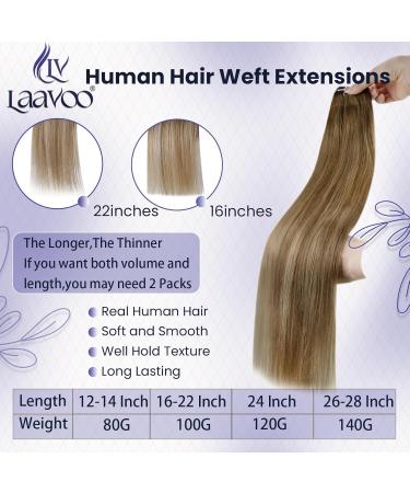LAAVOO Treeen Real Hair Extensions - Brown Ombre Sew In Weft 100g Light Brown Balayage #8/16/8 50cm - Buy Online on GoSupps.com