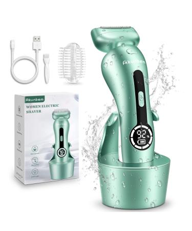Electric Razor for Women for Legs Bikini Trimmer Electric Shaver for Women Underarm Public Hairs Rechargeable Womens Shaver Wet Dry Use Painless Cordless with Detachable Head Green