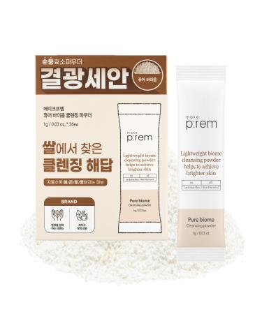 MAKE P:REM Pure Biome Deep Cleansing Powder, Gentle Exfoliating and Pore Cleansing Powder with Rice Ferment and Vitamin C Capsules, Korean Skin Care, 0.03 Oz., 1g x 36EA