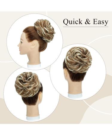 Silk-Co Hair Part with Rubber Band - Wavy Soft Dutt Extensions | 55g Honey Brown & Bleach Blonde Messy Bun Updos - Buy Online on GoSupps.com