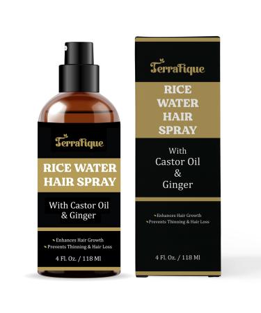 Terrafique Rice Water Hair Spray - Rice Water for Hair Growth With Castor & Ginger for Women - Hair Thickening Spray for Fine Hair - Hair Growth Spray for Dry Damaged Hair - 4 Fl Oz / 118 Ml