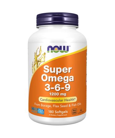 NOW Supplements, Super Omega 3-6-9 1200 mg with a blend of Fish, Borage and Flax Seed Oils, 180 Softgels