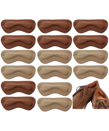 Leather Heel Inserts for Women/Men Heel Grips Liner Cushions for Loose Shoes Heel Pads Improved Shoe Fit and Comfort (8Pairs Brown+Nude)