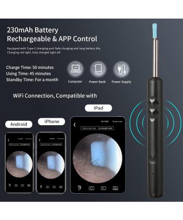 LYGJMYOK Ear Cleaner with Camera and Light - 1080P HD Ear Wax Removal Tool for iPhone and Android - Black - Buy Online on GoSupps.com