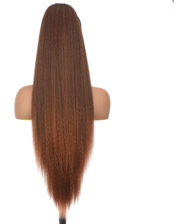 PORSMEER 30 Inch Yaki Straight Drawstring Ponytail Clip In Extensions for Women Kinky Straight Pony Tail Extensions Hair Extensions Ponytail (Black mixed brown) - Buy Online on GoSupps.com