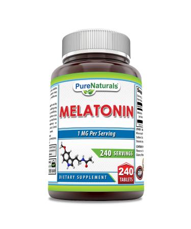 Pure Naturals Melatonin Supplement | 1 Mg Per Serving | 240 Tablets | Non-GMO | Gluten-Free | Made in USA