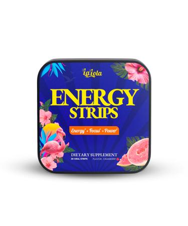 LALOLA Energy Strips Quick-Dissolving Oral Strips 50mg Green Tea Caffeine 30mg L-Theanine 1000mcg B12 Gluten Free Clean Energy Without Jitters