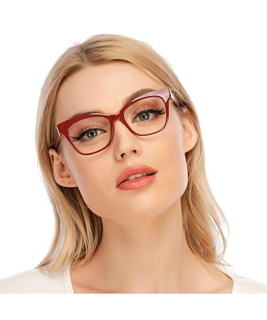 DOOViC Blue Light Filter Reading Glasses/Non-Prescription Glasses Square Frame (4 Colors) MSD002 002c1 Red 0.0 x
