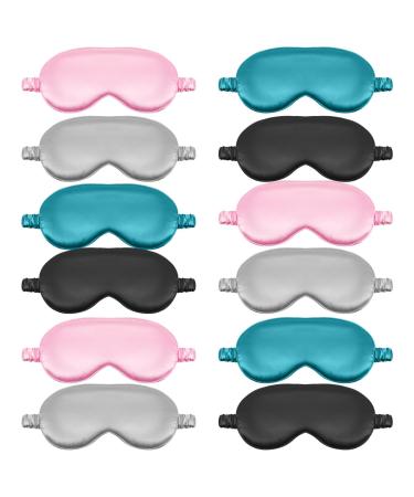 12 Pcs Silk Eye Masks for Sleep Bulk Soft Satin Eye Covers for Sleeping Women Men Night Mask with Adjustable Elastic Strap Sleep Mask Comfortable Blindfold Eyeshade for Travel Nap 4 Colors