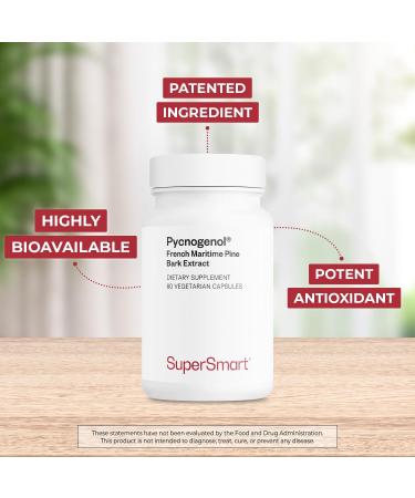 Supersmart - Pycnogenol 200mg per Day (Patented & Highly Bioavailable) - French Maritime Pine Bark Extract | Non-GMO & Gluten Free - 60 Vegetarian Capsules - Buy Online on GoSupps.com