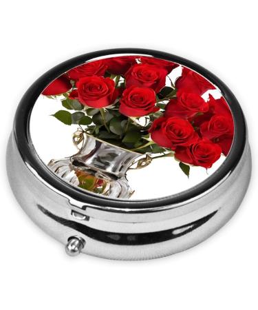 Red Roses Mini Round Pill Box - 3 Compartment Travel Organizer for Medicine | Portable Pill Case for Home & Office - Buy Online on GoSupps.com