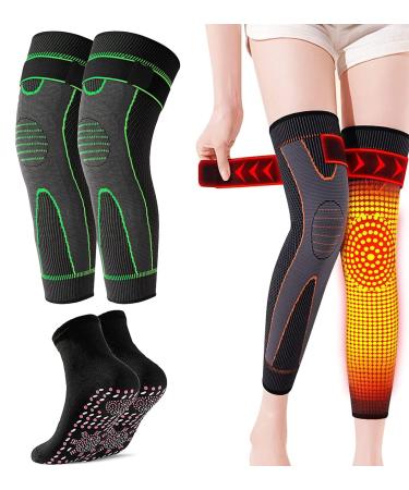 Tourmaline Acupressure Self-Heating Shaping Knee Sleeve with Socks Set  Mugwort Acupressure Heating Knee Sleeve Tourmaline Self-Heating Knee Pads with Black Self-Heating Socks for Men and Women  2XL 2X-Large