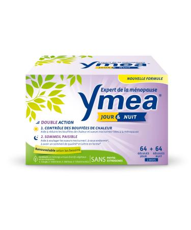 Ymea Day & Night - Menopause Food Supplement 1 - Plant active ingredients and vitamins - hot flashes control 1 and peaceful sleep2;3 - 128 capsules - 2 months