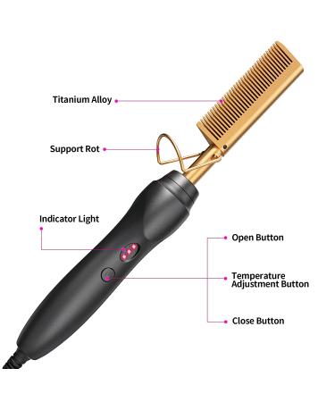 Ceramic Electric Hot Comb Hair Straightener - 3-in-1 Curling Iron for Natural Black Hair, Beard, Wigs - Holiday Gift - Gold - Buy Online on GoSupps.com