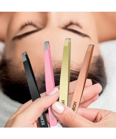 Remboh Stainless Steel Slant Tweezers for Eyebrows - Precision Tweezer Set (4 Colors) - Buy Online on GoSupps.com