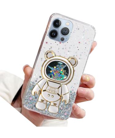 Rnrieyta Miagon Bear Astronaut Stand Case Glitter for iPhone 11 Pro Cute Girl Thin Crystal Protective Case Quicksand Bling Transparent Case Bumper with Astronaut Holder Kickstand Transparent iPhone 11 Pro Transparent