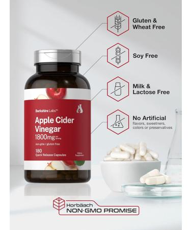 Horbaach Apple Cider Vinegar Capsules | 1800mg | 180 Count | Non-GMO Gluten-Free Supplement | by Berkshire Labs - Buy Online on GoSupps.com