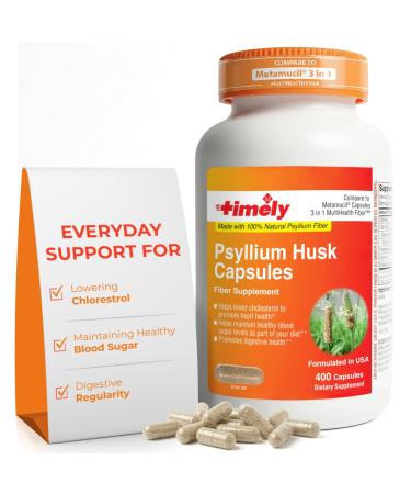 TIME-Cap Labs 400 Count Psyllium Husk Fiber Capsules - Gluten-Free Soluble Fiber Supplement for Adults Digestive Regularity Support Gentle Daily Fiber Support Routine Use for Men & Women