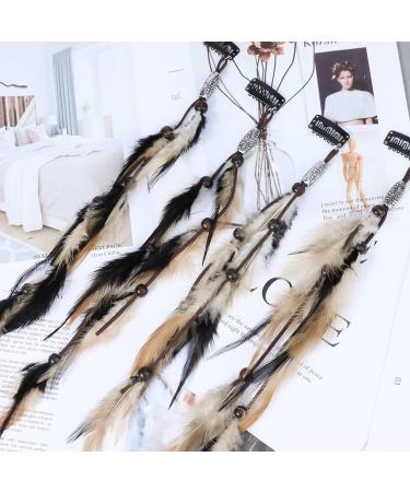 MWOOT 4Pcs Boho Feather Hair Clips with Comb - Handmade Indian Tassels Beads Hair Extensions for Women - Festival Hippie Hair Accessories - Buy Online on GoSupps.com