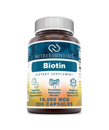Nutri Essentials Biotin 10 000 Mcg 200 Capsules (Non-GMO)- Supports Healthy Hair Skin & Nails - Promotes Cell Rejuvenation and Energy Production*