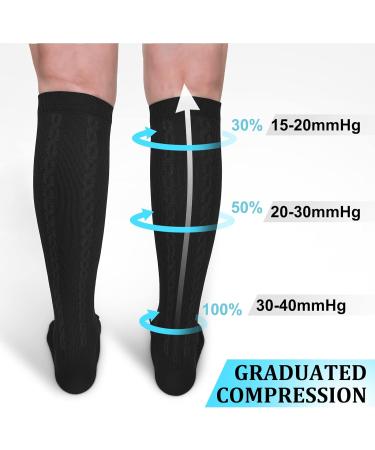 Medical Grade 30-40mmHg Compression Socks for Men & Women - Knee High Support Socks for Running, Hiking - 1-2 Pack (Black, L-XL) - Buy Online on GoSupps.com