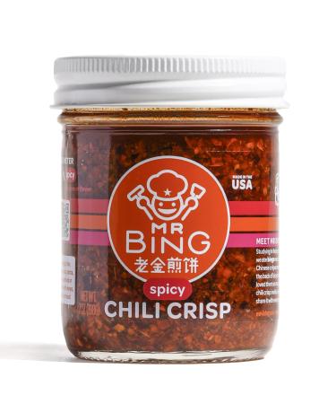 Mr. Bing Chili Crisp | Spicy - Delicious, Flavorful & Crunchy Chili Oil - Made in USA Chili Paste Hot Sauce - Gluten Free, Vegan, No MSG, Non-GMO Oil - (7 oz.) Spicy 7 Ounce (Pack of 1)