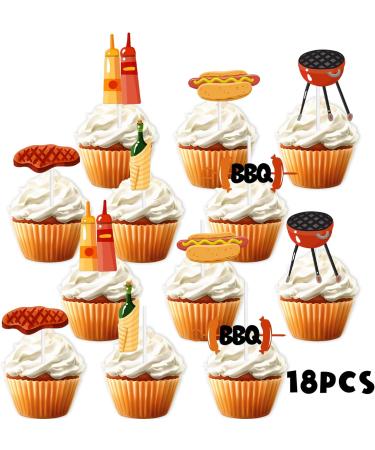 18pcs Gold Glitter Dessert Cupcake Topper Cooking Outdoor BBQ Kebabs Theme Decor Supplies Baby Shower Boy Girl Happy Birthday Summer Party Decorations - Buy Online on GoSupps.com
