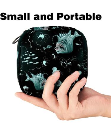Fish Monster Sea Pattern Women's Bandage Storage Bag - Portable Menstrual Cup Pocket with Zipper for Teens & Women - Buy Online on GoSupps.com