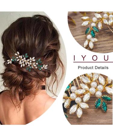 IYOU Crystal Wedding Side Comb Green Rhinestone Bride Hair Combs Pearl Prom Bridesmaid Bridal Hair Accessories for Women - Buy Online on GoSupps.com