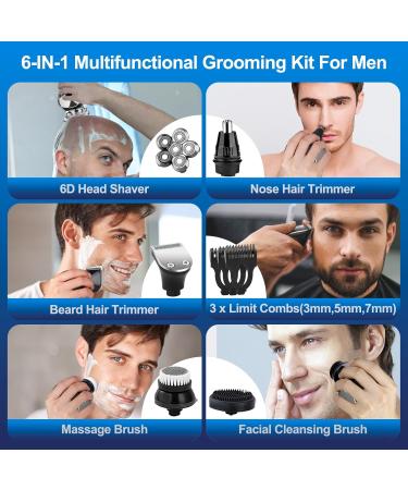 2024 Ultimate Head Shaver for Bald Men - IPX7 Waterproof Cordless Electric Razor 6D Rotary Grooming Kit with Clippers & Nose Trimmer - Buy Online on GoSupps.com