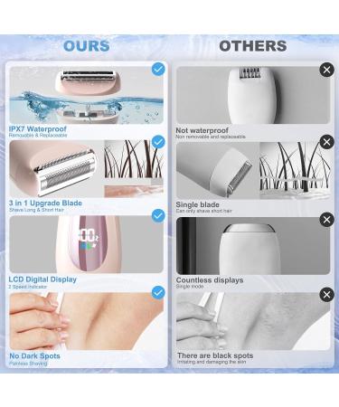 Buqikma Bikini Razors for Women - 3 in 1 Electric Shaver & Bikini Trimmer IPX7 Waterproof Painless Hair Removal for Legs & Arms - Pink - Buy Online on GoSupps.com