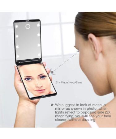 Compact LED Pocket Mirror | Dimmable 8 Light Travel Mirror | 1 /2 Magnification Makeup Essential - Buy Online on GoSupps.com